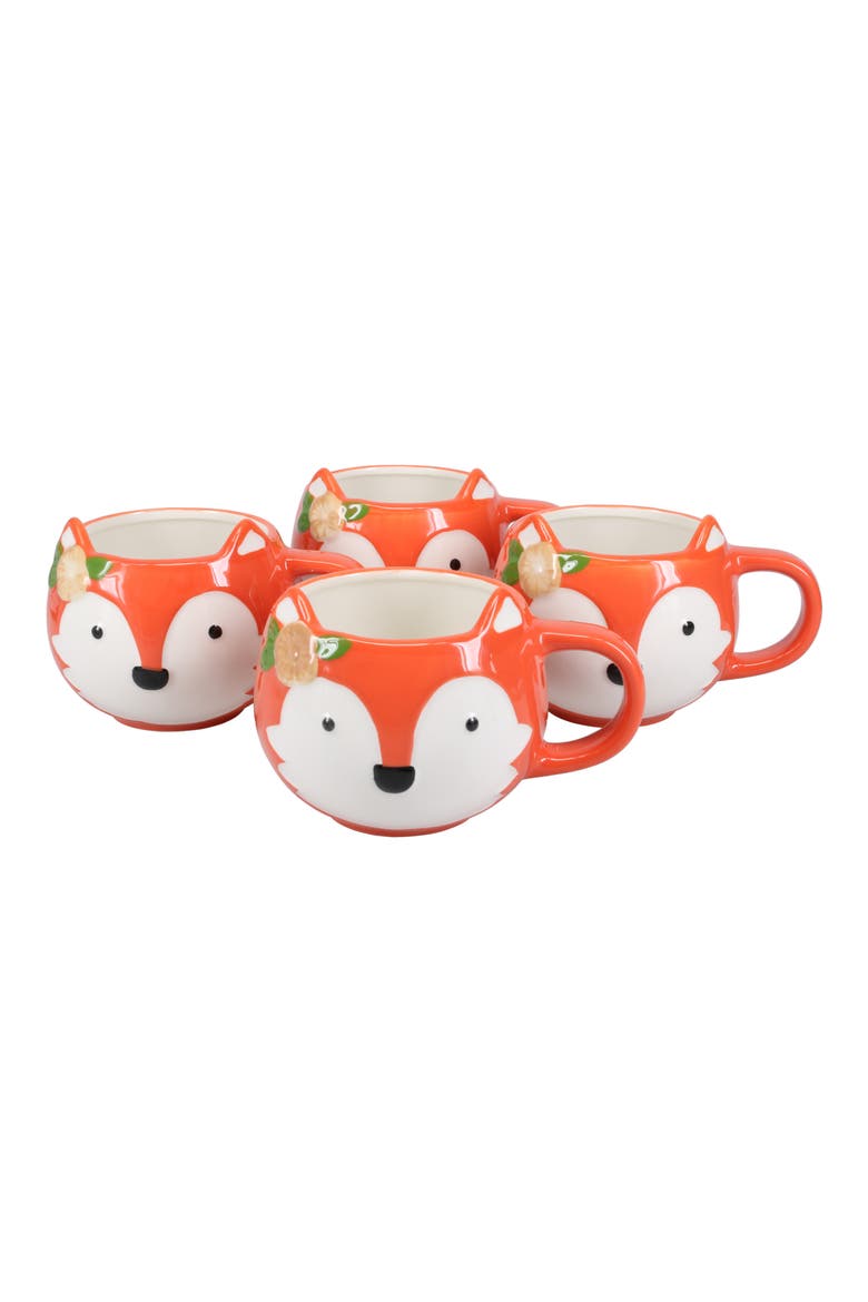 Foxie Set of 4 Porcelain Mugs, Main, color, ORANGE MULTI