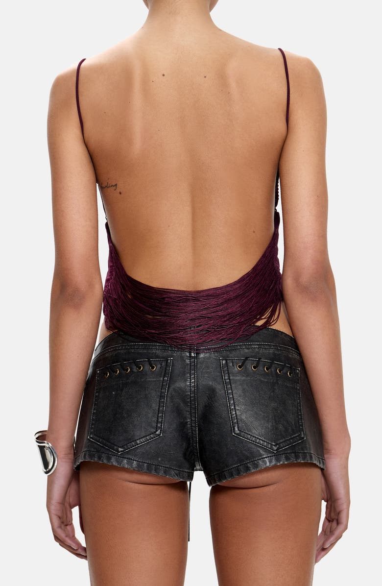 JADED LONDON Fringe Open Back Crop Top, Alternate, color, Burgundy