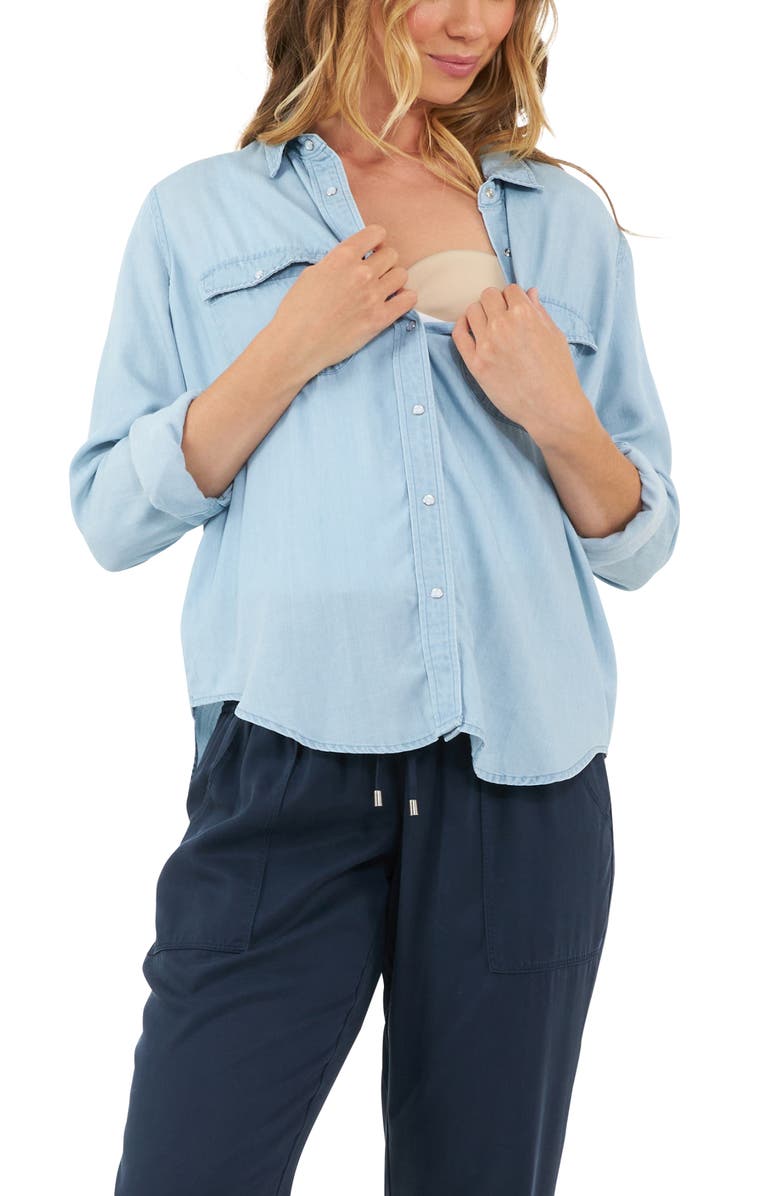 Ripe Maternity Bec Chambray Shirt, Alternate, color, Clean Fade