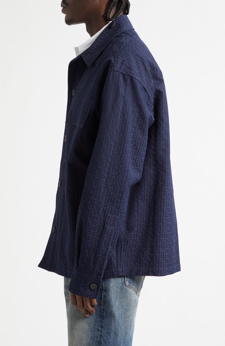 Balmain Monogram Cotton Jacquard Button-Up Shirt, Alternate, color, 6Ub Marine