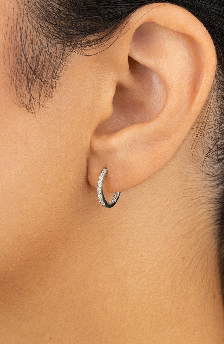 Sterling Forever Lilia Cubic Zirconia Infinity Huggie Hoop Earrings, Alternate, color, Silver