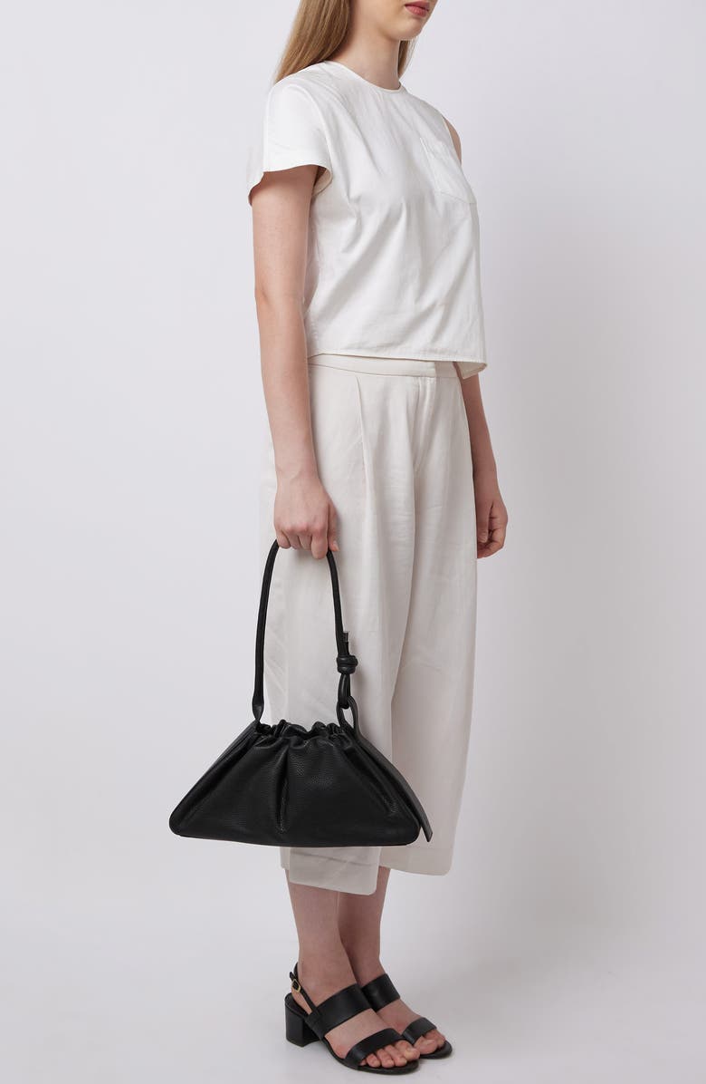 behno Tina Ruched Leather Baguette Shoulder Bag, Alternate, color, Black