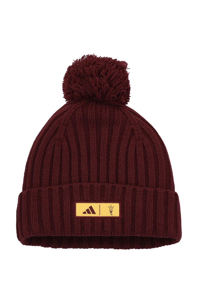 adidas Men's adidas Maroon Arizona State Sun Devils Modern Ribbed Cuffed Knit Hat with Pom, Alternate, color, 