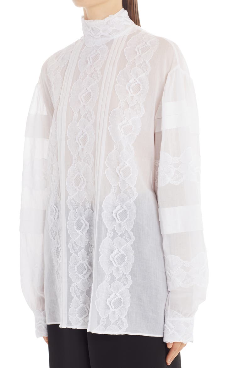 Valentino Lace Appliqué Cotton Blouse, Alternate, color, BIANCO 0BO