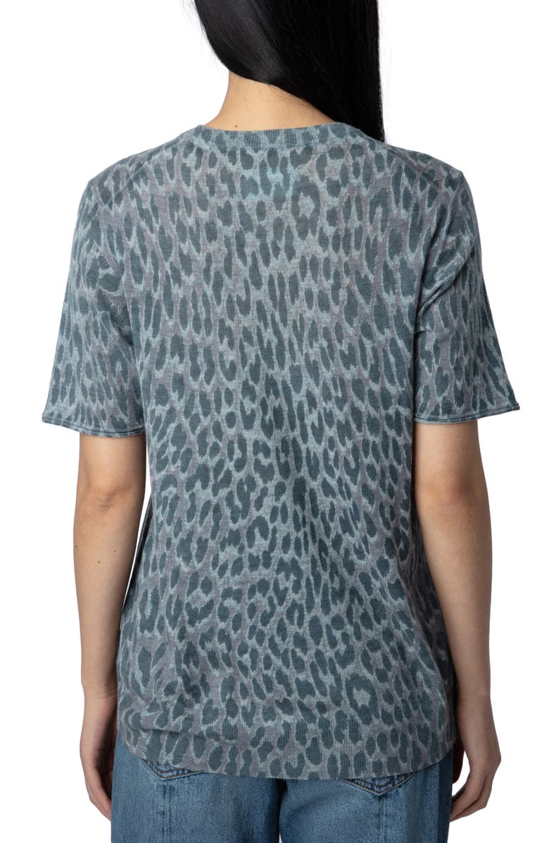 Zadig & Voltaire Ida Leopard Pattern Short Sleeve Cashmere Sweater, Alternate, color, 