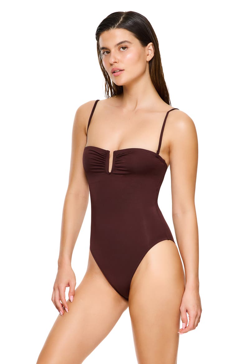 Vacay Mode Bandeau One Piece Swimsuit, Alternate, color, Brown