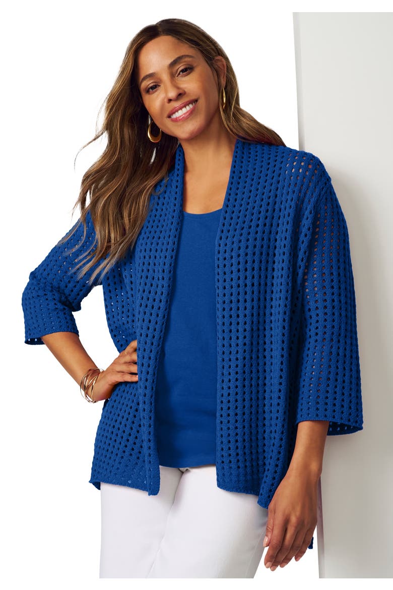 Crochet Cardigan, Main, color, DARK SAPPHIRE
