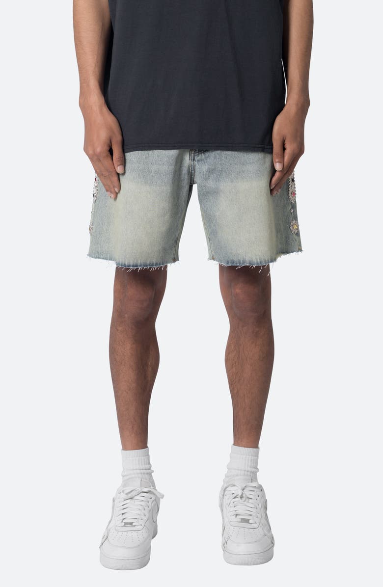 mnml Cutoff Denim Shorts, Main, color, Vintage Blue