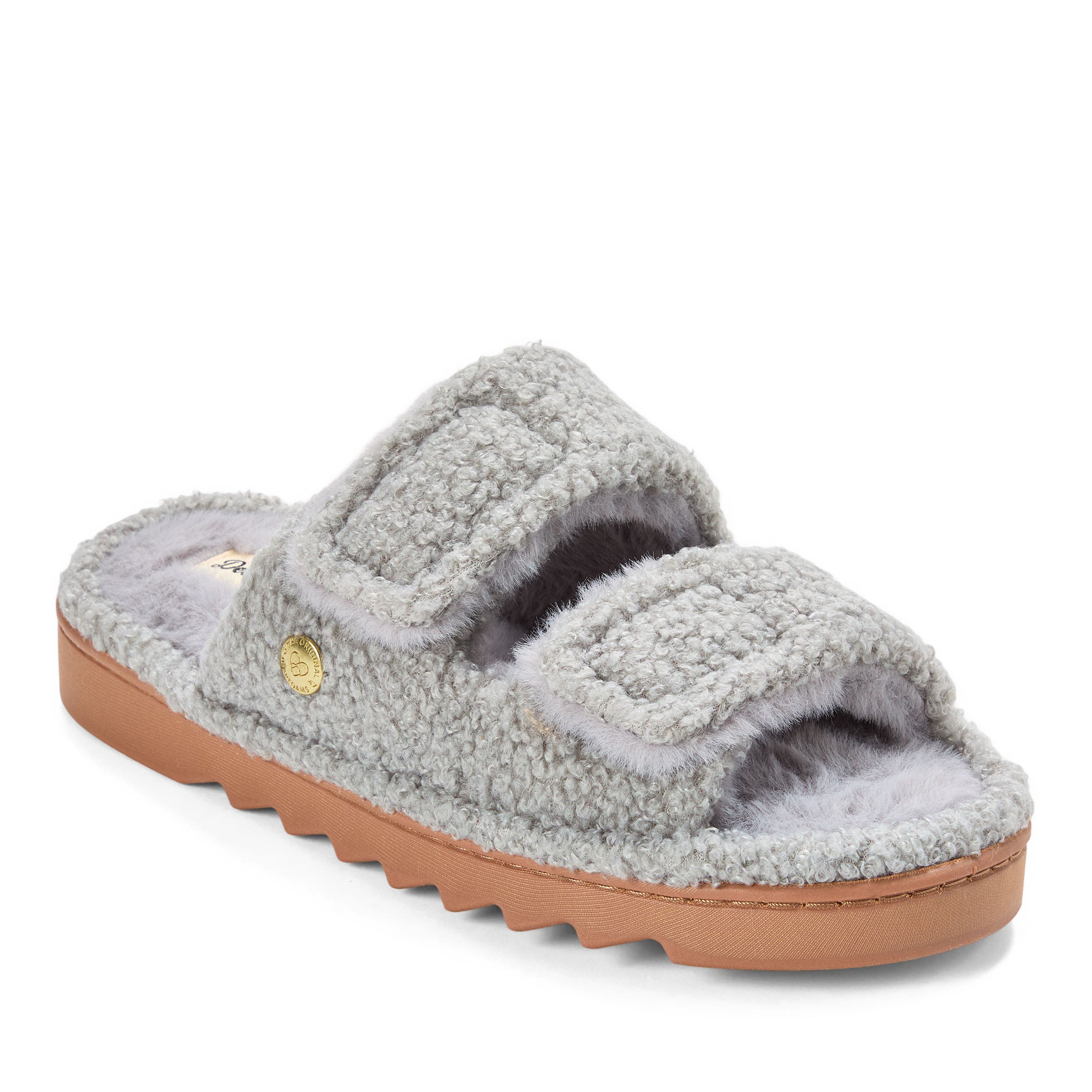 DEARFOAMS Regina Teddy Double Band Slide Slipper, Main, color, Sleet