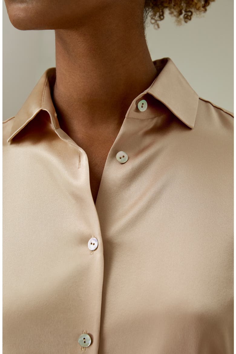 Women's Spread Collar Silk Shirt, Alternate, color, Light Camel