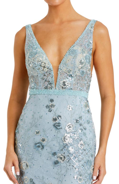 Mac Duggal Embellished Sleeveless Plunge Neck Gown In Seafoam