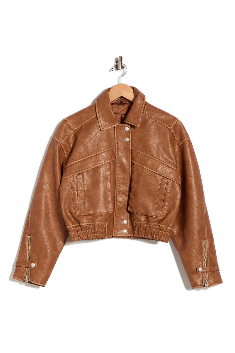 Faux Leather Bomber Jacket, Alternate, color, GOLDEN TAN