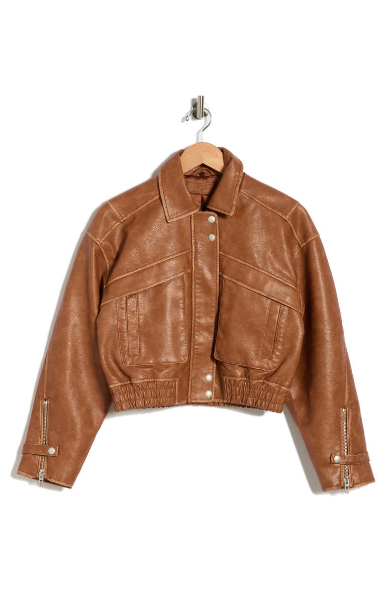 BLANKNYC Faux Leather Bomber Jacket, Main, color, Golden Tan