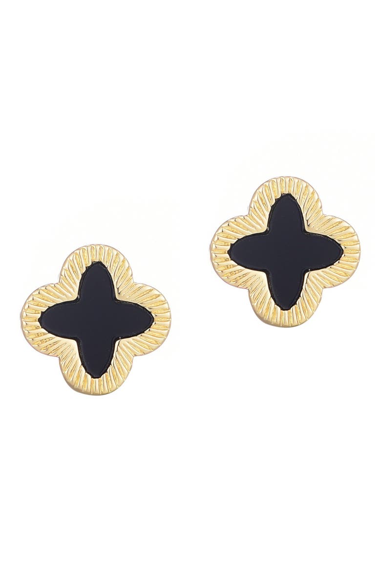 Fluted Edge Clover Stud Earrings, Main, color, BLACK