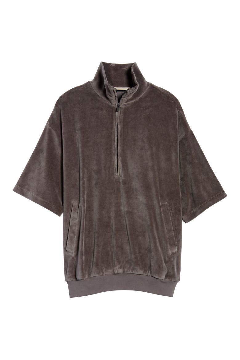 Velour Oversize Half Zip Pullover, Alternate, color, IRON