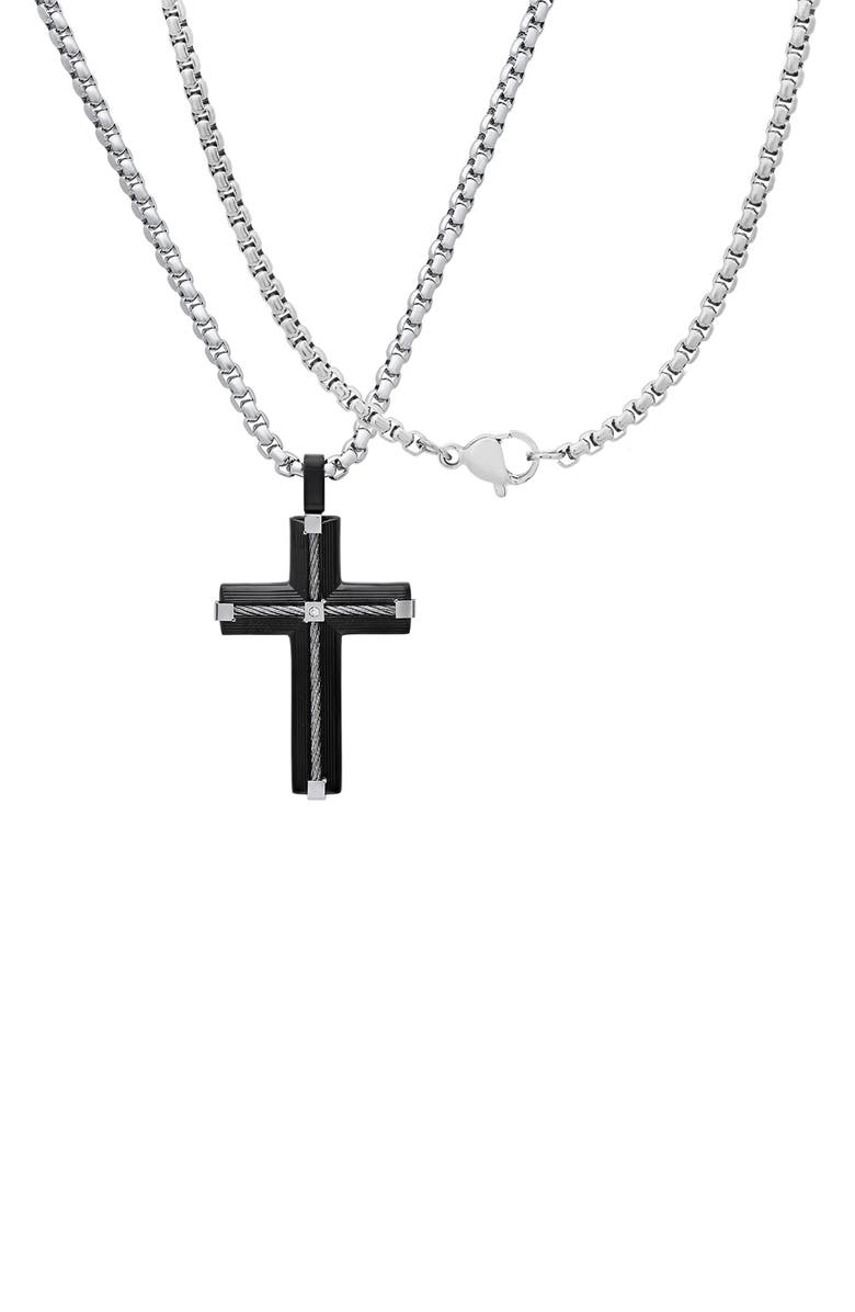 HMY JEWELRY Men's Two-Tone Crystal Cross Pendant Necklace, Alternate, color,
