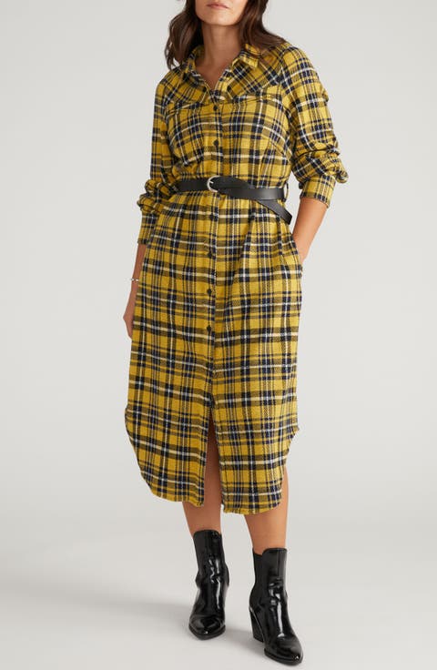 Morgan Long Sleeve Stretch Flannel Midi Shirtdress (Plus)