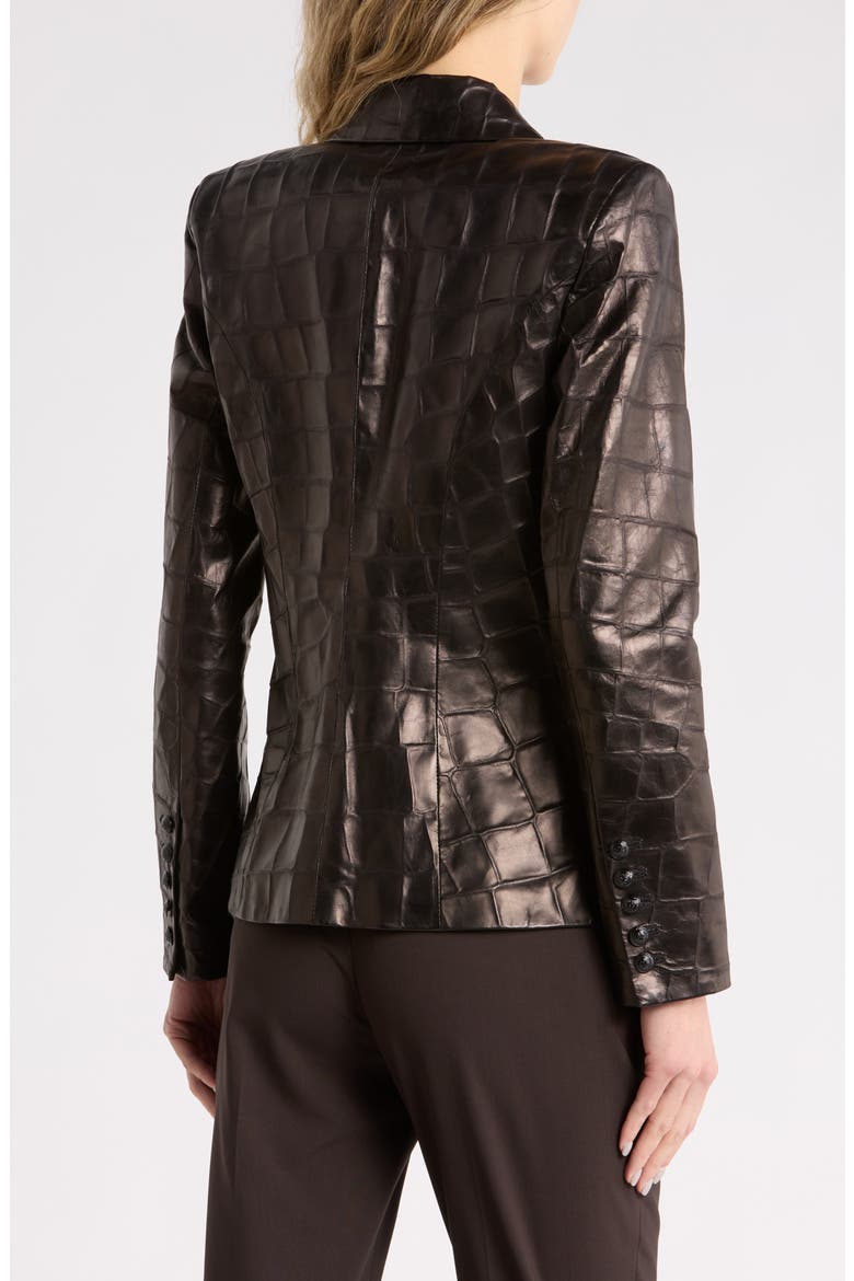 Kenzie Croc Embossed Leather Blazer, Main, color, BLACK