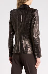 L'AGENCE Kenzie Croc Embossed Leather Blazer