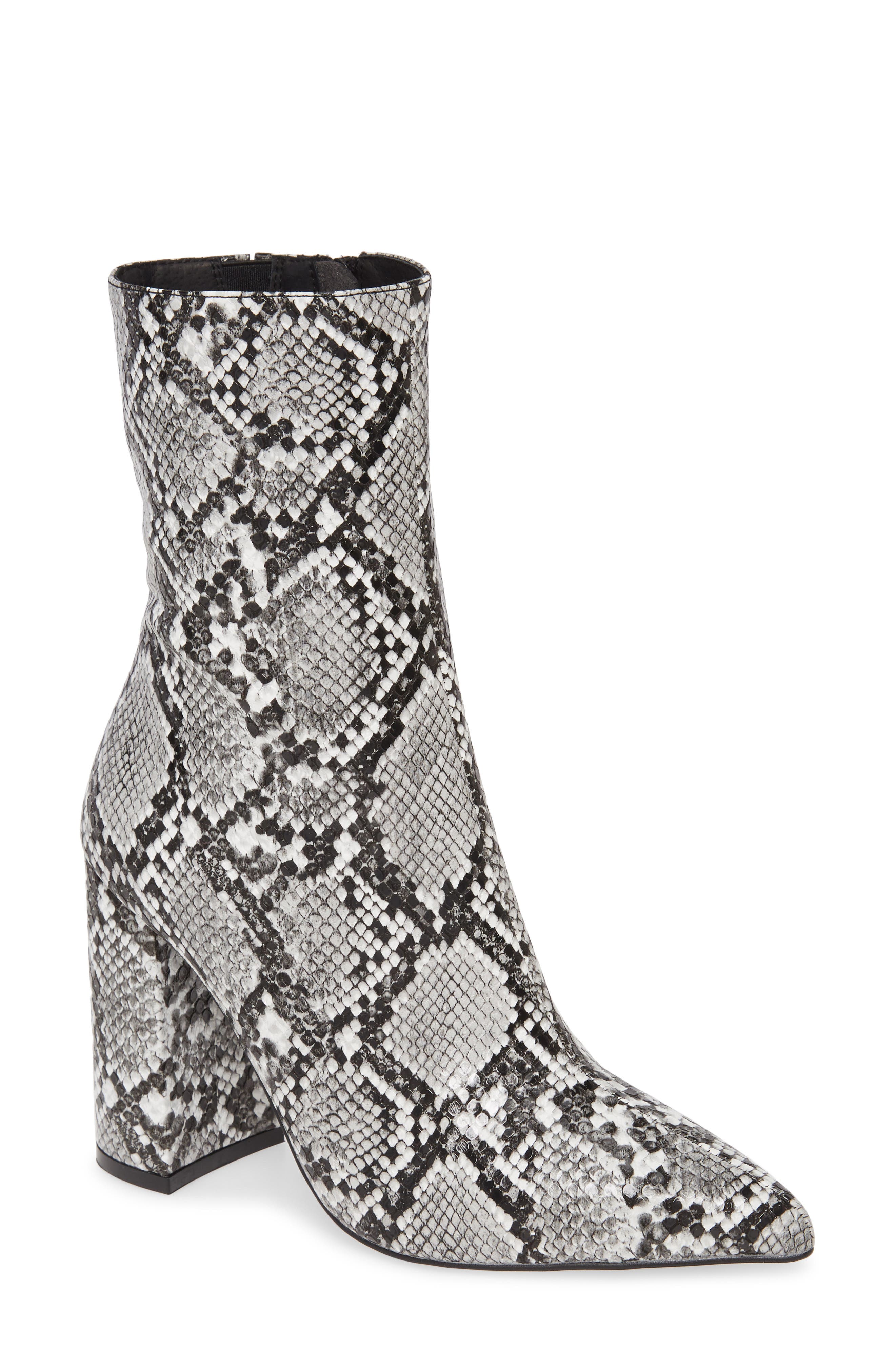 Siren Pointed Toe Bootie, Main, color, LIGHT GREY SNAKE PRINT