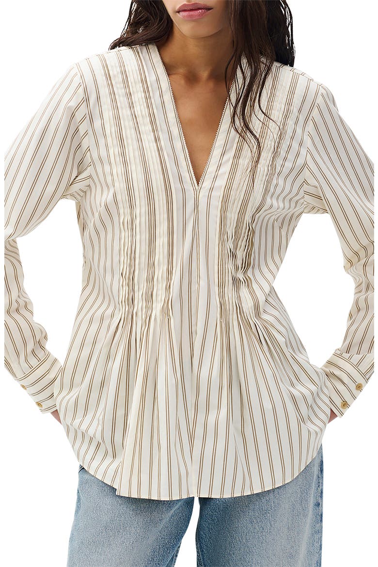 Asher Stripe Pleated Cotton Blouse, Alternate, color, DRCLS