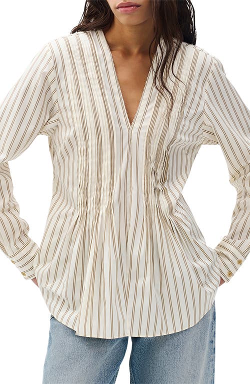 Rag & Bone Asher Stripe Pleated Cotton Blouse In White