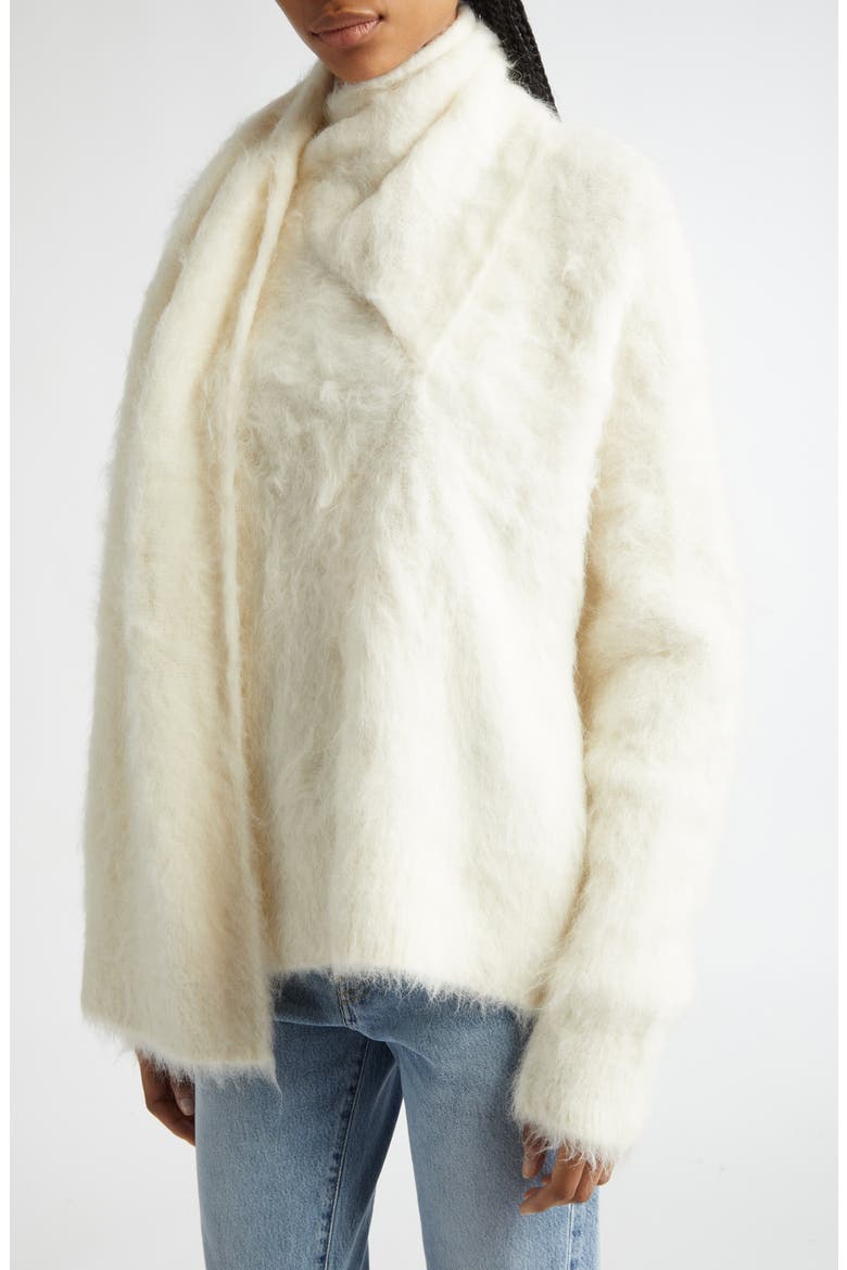 Draped Scarf Alpaca Blend Funnel Neck Sweater, Alternate, color, IVORY