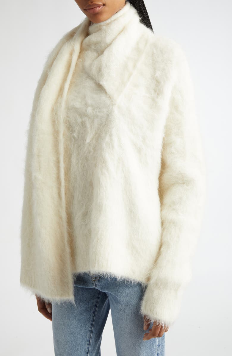 TOTEME Draped Scarf Alpaca Blend Funnel Neck Sweater, Alternate, color, Ivory