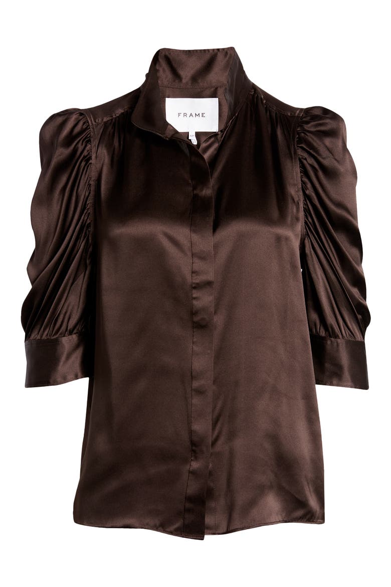 Gillian Silk Button-Up Shirt, Alternate, color, AMERICANO