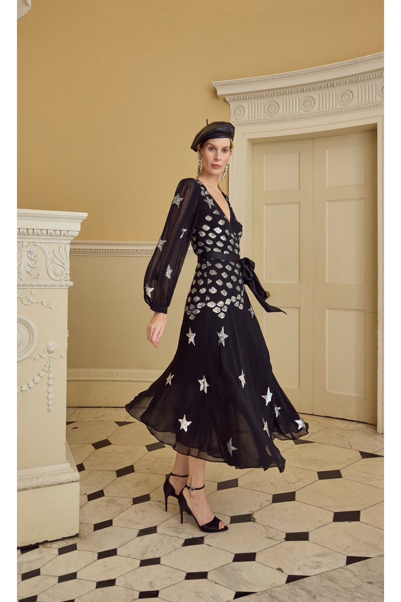 Etoile Wrap Dress, Alternate, color, Black Mix