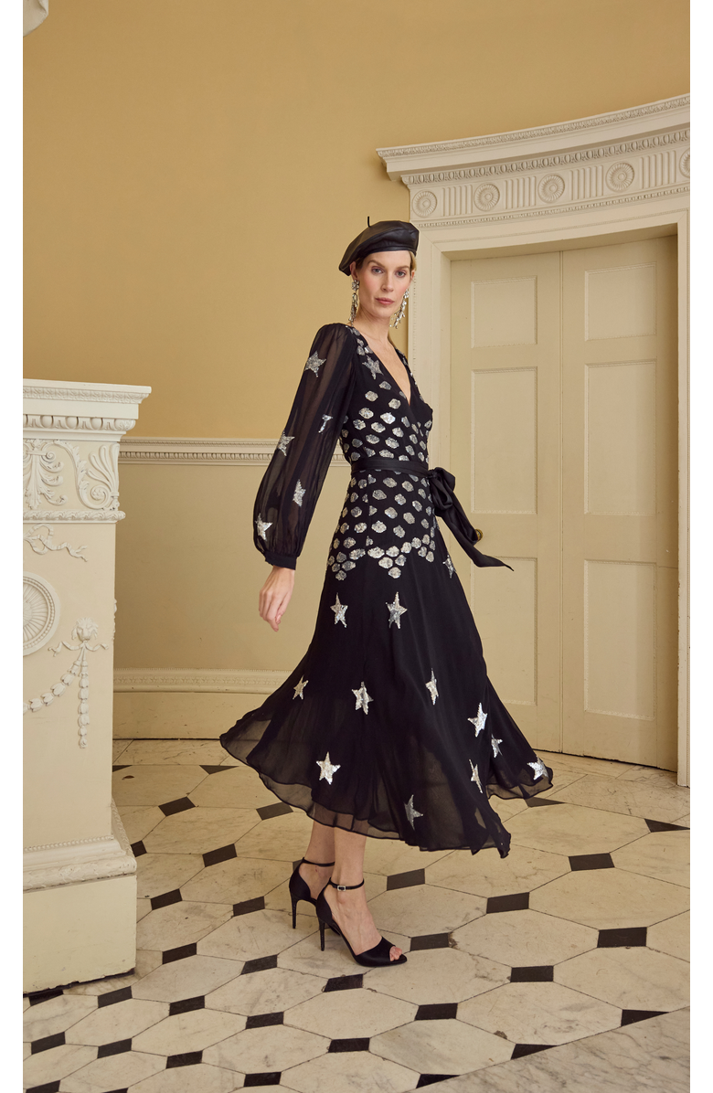 Temperley London Etoile Wrap Dress, Alternate, color, Black Mix