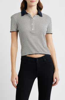 Stripe Crop Pointelle Polo