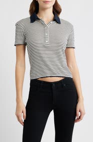 FRAME Stripe Crop Pointelle Polo