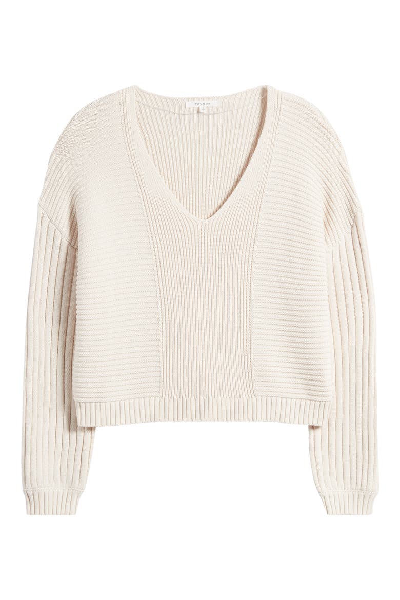 Feel the Breeze Mix Stitch Cotton V-Neck Sweater, Alternate, color, WHITE SAND