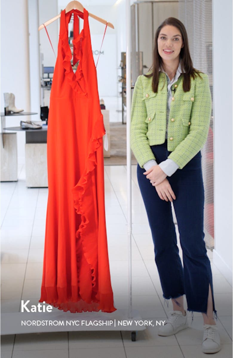 Kathleen Ruffle Halter Gown with Train, sales video thumbnail