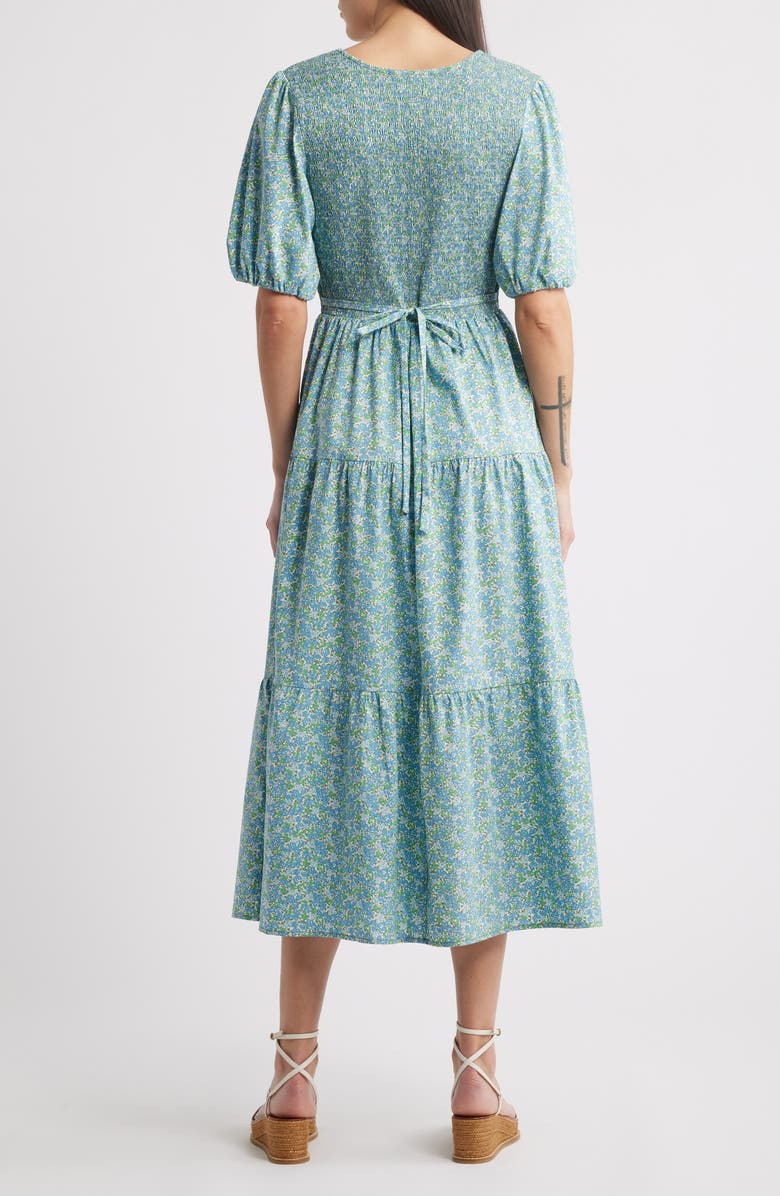 MELLODAY Floral Smocked Puff Sleeve Tiered Maxi Dress, Alternate, color,