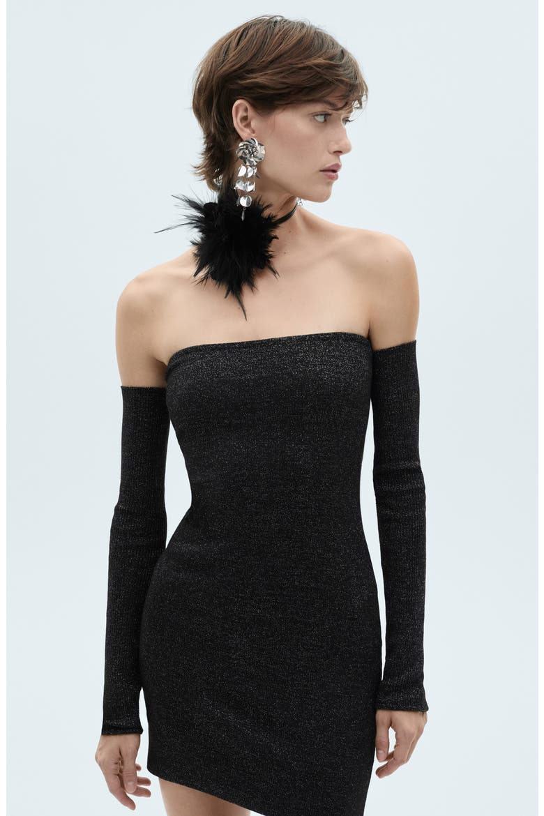Metallic Strapless Minidress, Alternate, color, BLACK