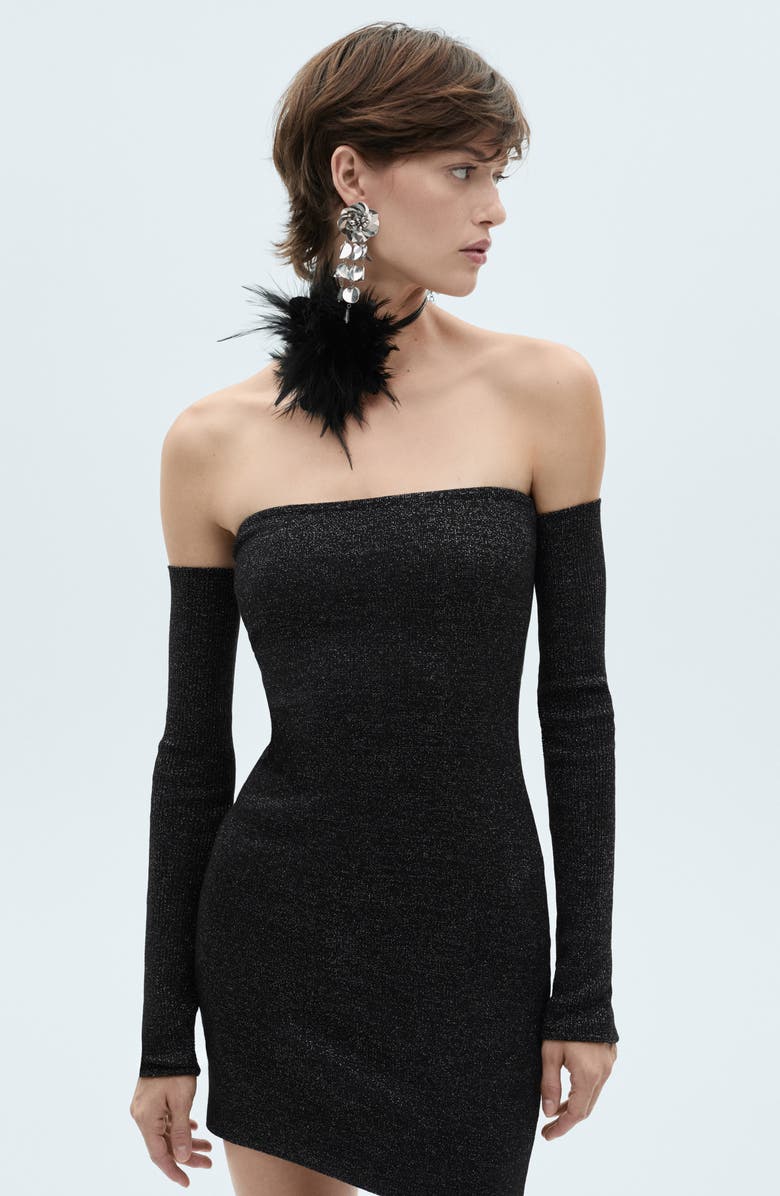 MANGO Metallic Strapless Minidress, Alternate, color, Black