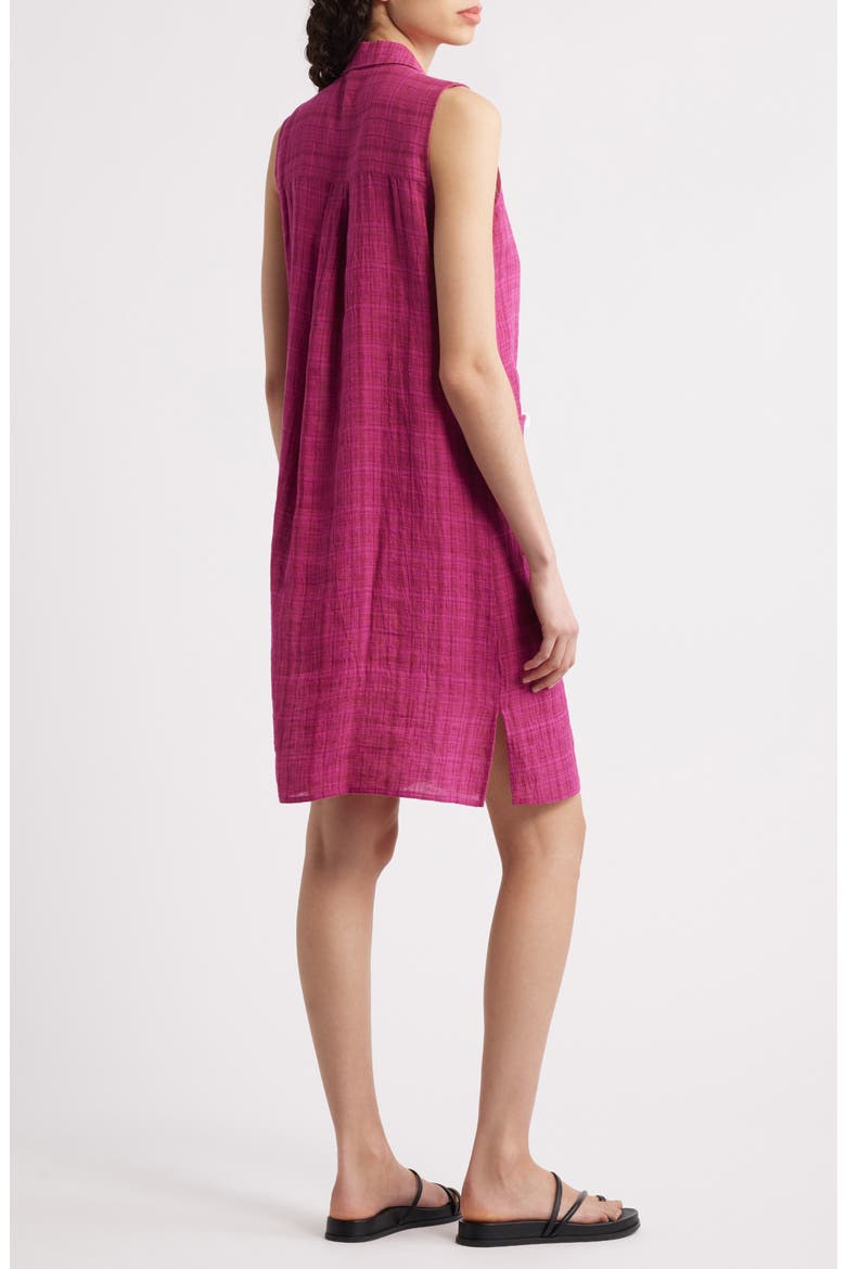 Plaid Sleeveless Organic Linen Shift Dress, Alternate, color, SANGRIA