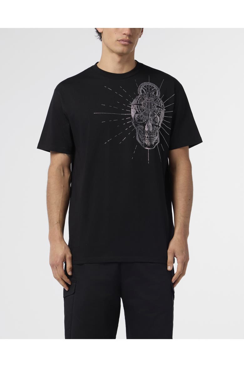 Round Neck T-Shirt Skull Stones Men, Main, color, black