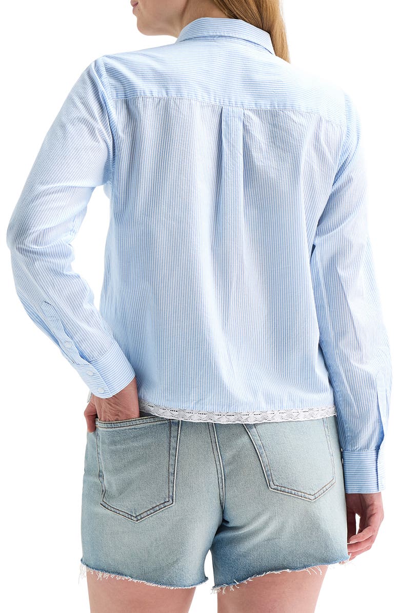 Lucky Brand Stripe Lace Trim Button-Up Shirt, Alternate, color, Blue Stripe