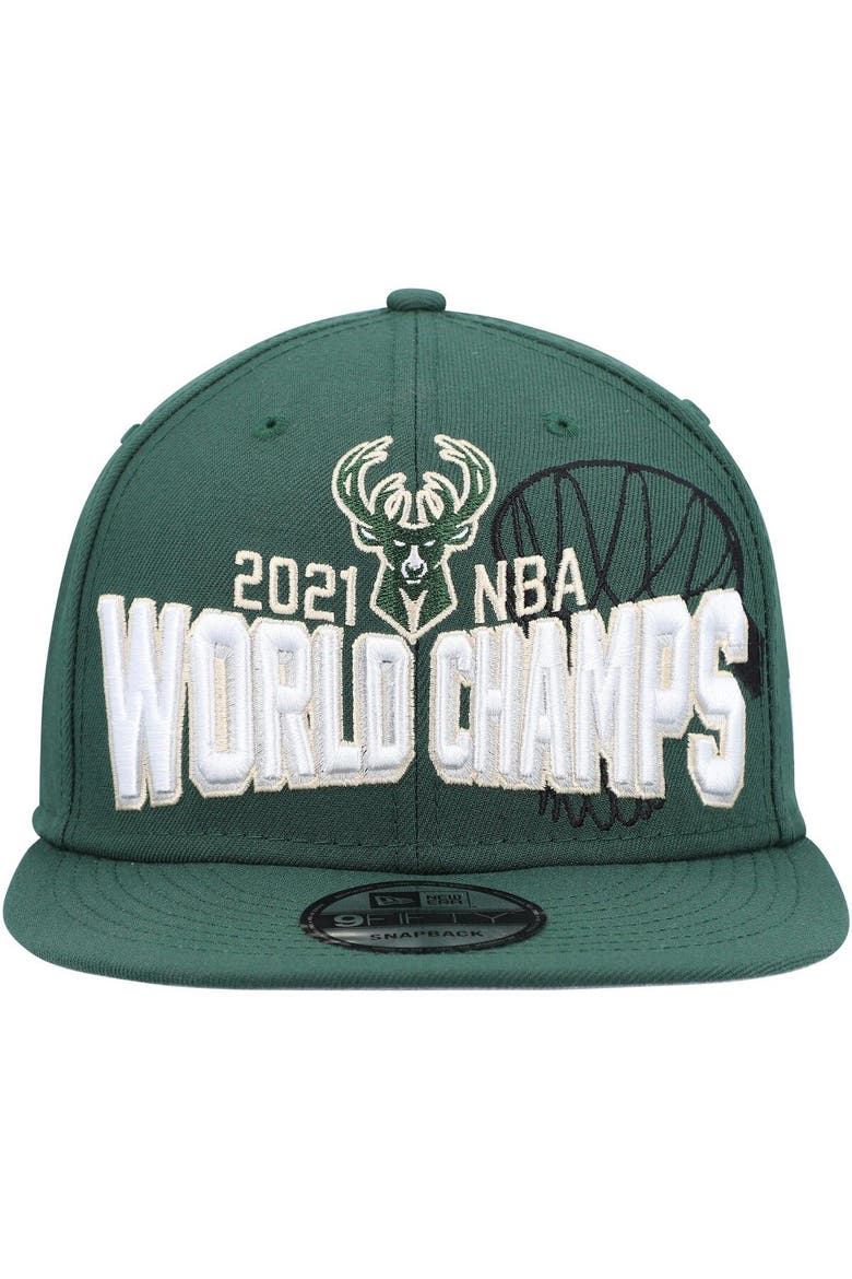 Youth New Era Hunter Green Milwaukee Bucks 2021 NBA Finals Champions On The Court 9FIFTY Snapback Hat, Alternate, color, Hunter Green