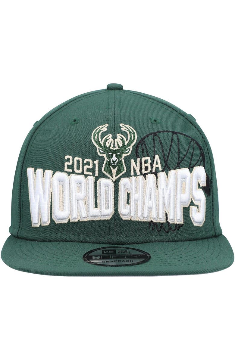 New Era Youth New Era Hunter Green Milwaukee Bucks 2021 NBA Finals Champions On The Court 9FIFTY Snapback Hat, Alternate, color, 