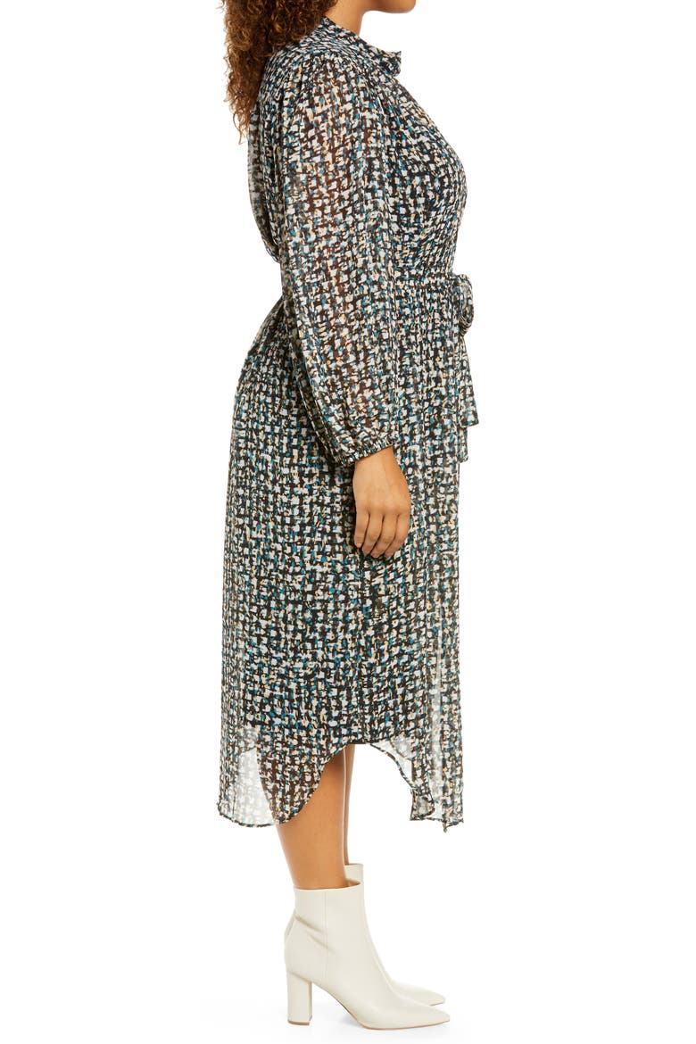 Abstract Print Long Sleeve Shirtdress, Alternate, color, BLACK/ SEA BLUE