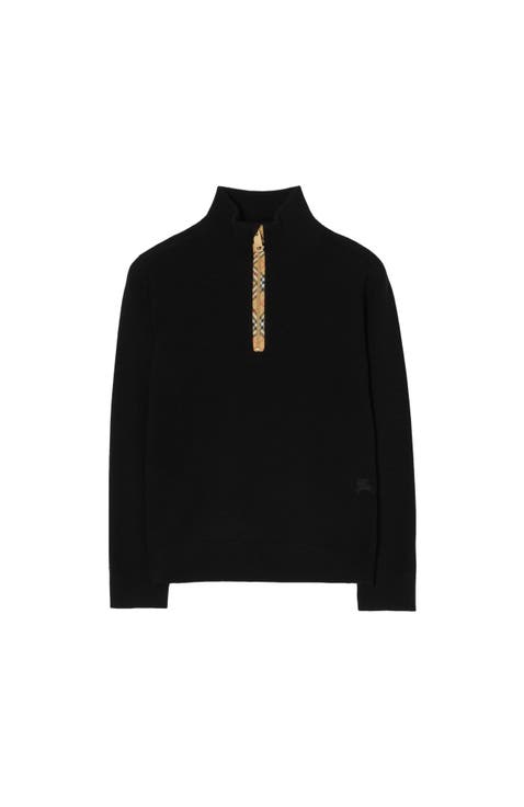 Check Trim Wool Half-zip Sweater
