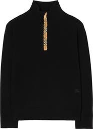 Burberry Check Trim Wool Half-zip Sweater