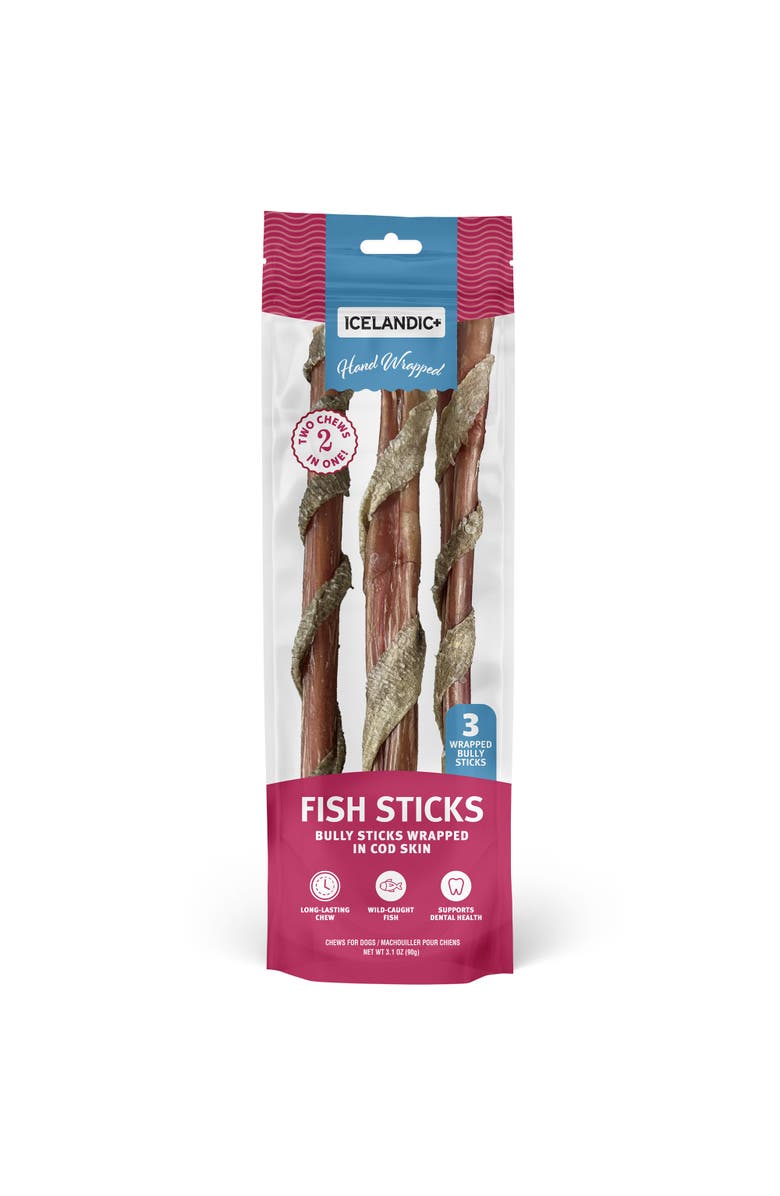 ICELANDIC+ Fish Sticks - Bully Stick Wrapped In Cod Skin 3 Pack, 12" Dog Treats, Main, color, Multicolored