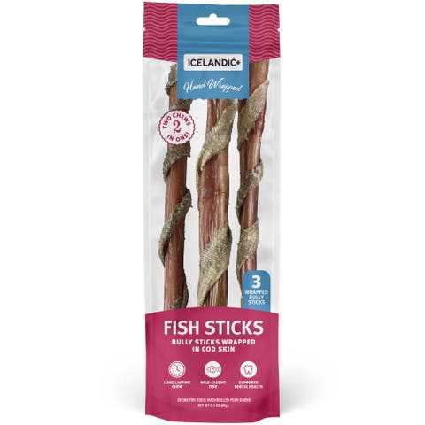 Fish Sticks - Bully Stick Wrapped In Cod Skin 3 Pack, 12" Dog Treats