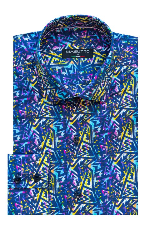 Virgil Print Button-Up Long Sleeve Shirt