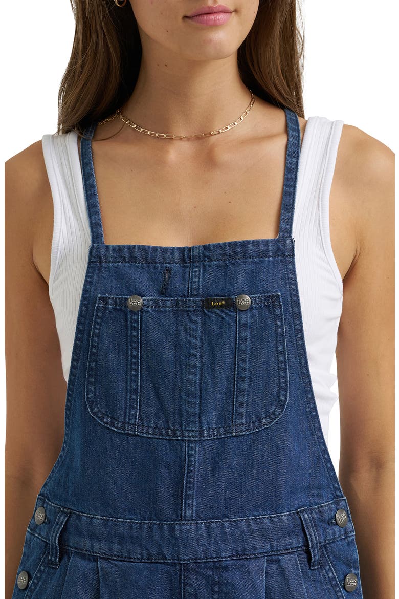Nonstretch Denim Romper, Alternate, color, MID PACIFIC